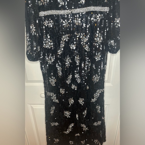 NWT $1598 Mac Duggal Embellished Wrap‎ Over Bishop Sleeve Gown Black Style 93616 - Picture 10 of 11